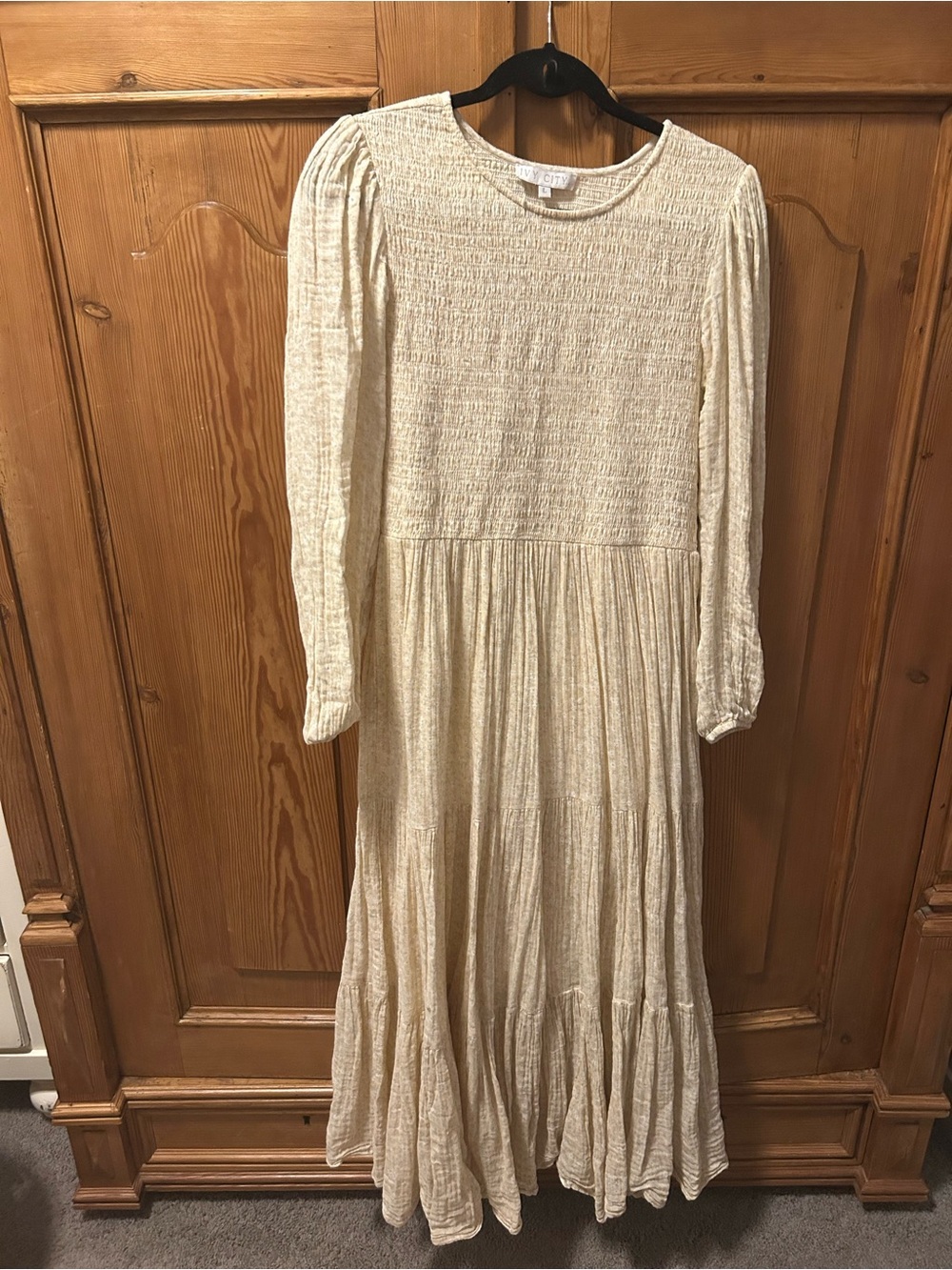 Ivy City Co Lottie Creamy Loght Yellow Smocked Bodice Maxi Dress